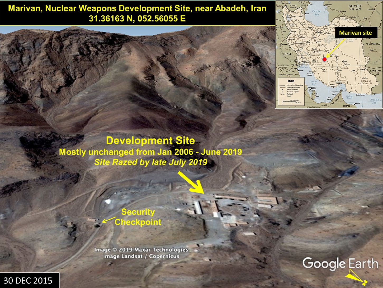 شکل ۴.۲۵. نمای نزدیک‌ از سنگرهای مرتبط با سایت آزمون انفجار همان‌گونه که در تصویر با وضوح بالای ۳۱ اوت ۲۰۲۰ دیده می‌شوند.