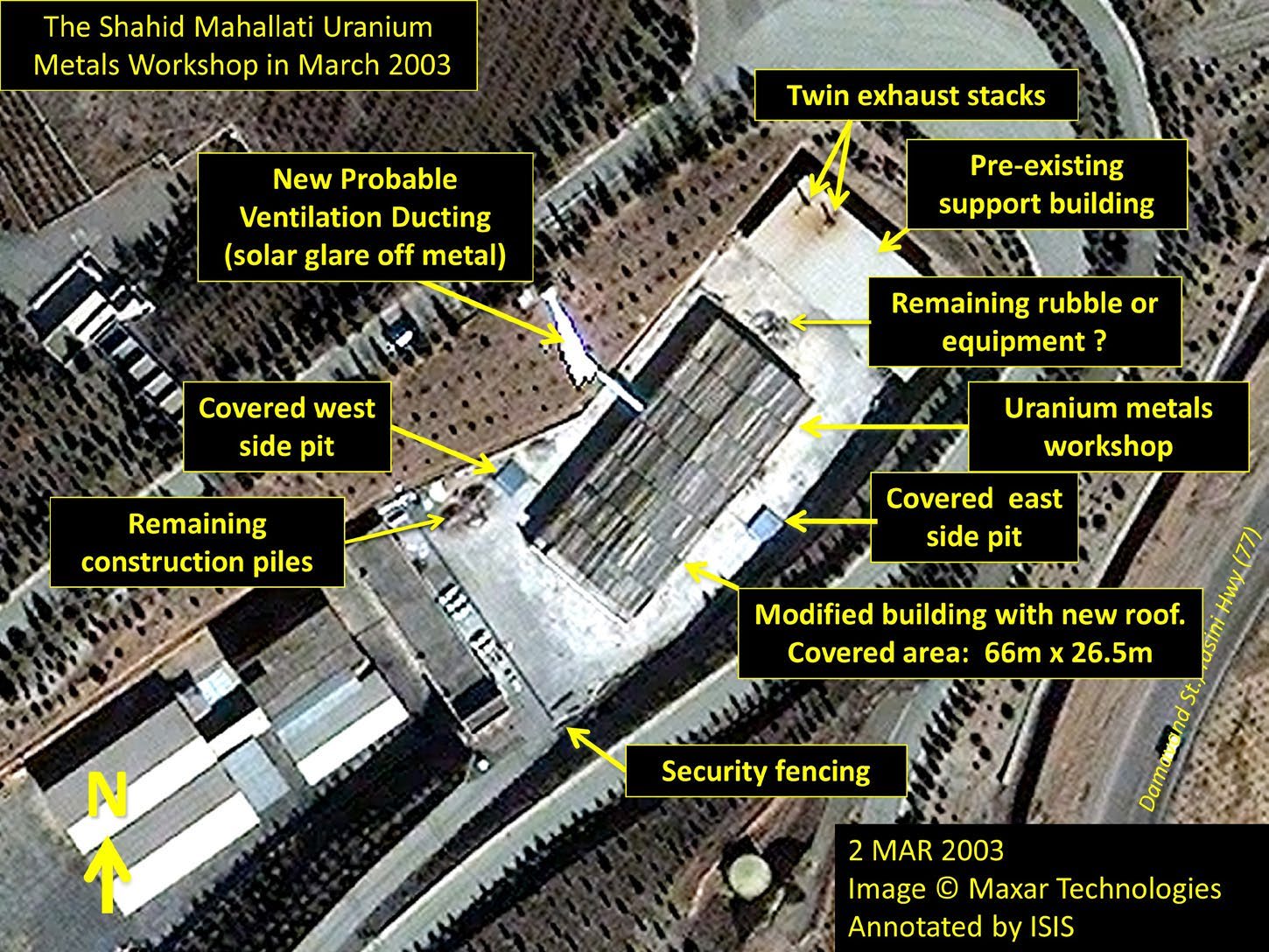 شکل ۵.۸. کارگاه فلزات اورانیومی در نسبت با تأسیسات پیرامونی گروه صنعتی شهید همت (SHIG) در شرق تهران.