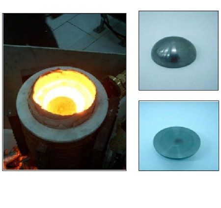 شکل ۵.۱۴. ماده ذوب‌شده به‌همراه نیم‌کره‌های ریخته‌گری‌شده در کارخانه پایلوت، از عکس‌های آرشیو هسته‌ای ایران.