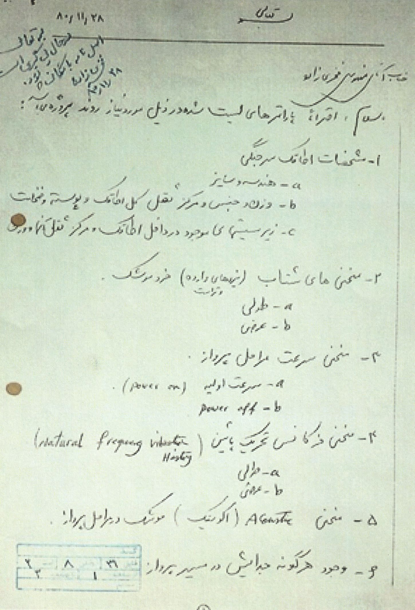 شکل ۷.۱. نامه نصاری به فخری‌زاده درباره پارامترهای کلیدی پروژه یکپارچه‌سازی. ترجمه آن در صفحه بعد آمده است.