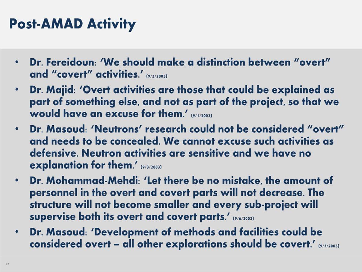 شکل ۱۰.۲. صورت‌جلسه‌های ترجمه‌شده از نشست‌های کمیته فنی پروژه ۱۱۰. نسخه‌ای از سند اصلی فارسی ارائه نشد. این شکل نیز از اسلایددِکی می‌آید که اسرائیل در اختیار رسانه‌ها قرار داد. (مؤسسه نام کوچک عباسی‌دوانی را «فریدون» لاتین‌نویسی می‌کند؛ اسرائیل آن را «فریدئون» می‌نویسد.)